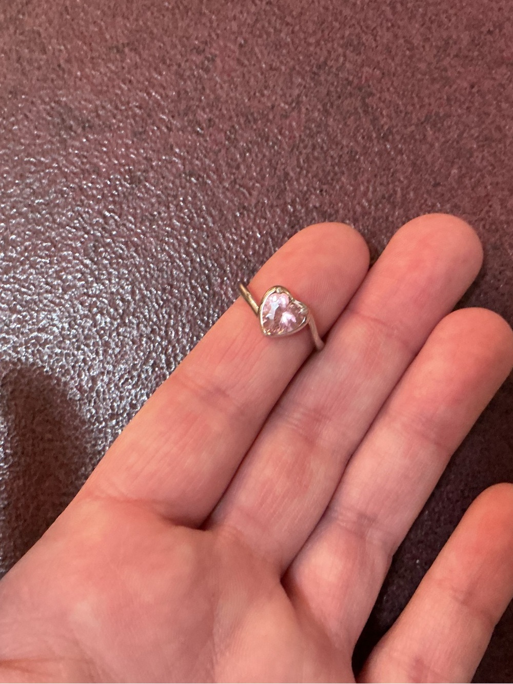 Silver Heart Pink Crystal Ring - Brand Unspecified